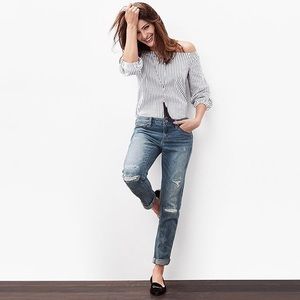 WHBM Off the Shoulder Pin Striped Blouse